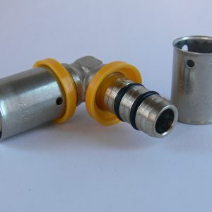PEX elbow showing sleeve